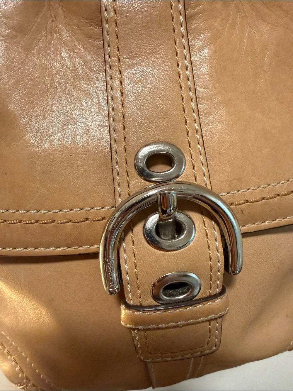 Coach Soho Tan Leather Shoulder Bag with Silver Hardware